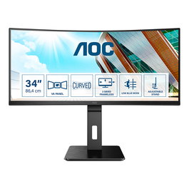 AOC CU34P2A Monitor Profesional Curvo 34 Pulgadas UltraWide QHD 3440x1440 21:9 100Hz 1ms 120% sRGB AMD FreeSync 2xHDMI DisplayPort USB 3.2 Hub Altavoces Negro