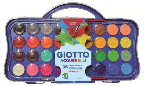 Giotto Estuche de Acuarelas de 36 Colores (30 mm) con 2 Pinceles