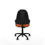 Silla de oficina Algarra con mecanismo Contacto permanente básico tapizada con Tela color Naranja. Equipada con Base poliamida negra, Brazos fijos y Ruedas de parqué