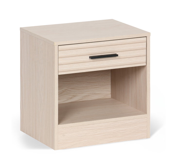 Inde Mesita de Noche Auxiliar con Cajón, Blanco, Madera Slat Mueblekit, Dimensiones: 39,1 cm Alto x 31,6 cm Largo x 9,6 cm Ancho (4 Unidades)