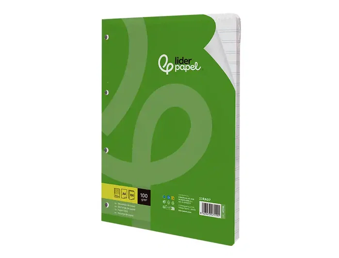 Liderpapel Recambio A4 100 hojas 100g pauta 2,5mm con margen y 4 taladros Liderpapel Recambio A4 100 hojas 100g pauta 2,5mm con margen y 4 taladros