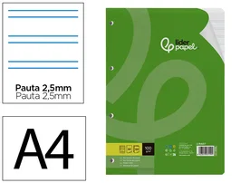 Liderpapel Recambio A4 100 hojas 100g pauta 2,5mm con margen y 4 taladros