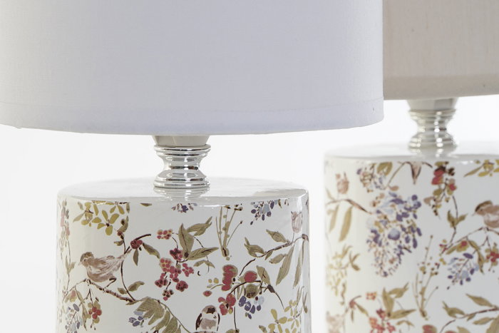 DKD Home Decor Lámpara de Sobremesa de Gres con Flores, E14, Blanco o Beige de Surtido