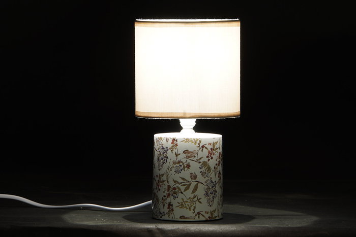 DKD Home Decor Lámpara de Sobremesa de Gres con Flores, E14, Blanco o Beige de Surtido