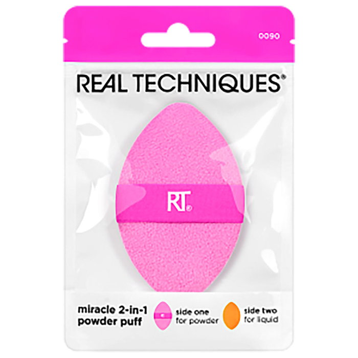 Real Techniques MIRACLE 2 IN 1 Powder Puff - Esponja y Borla de Maquillaje 2 en 1 para Aplicar Cremas y Polvos con Efecto Filtro