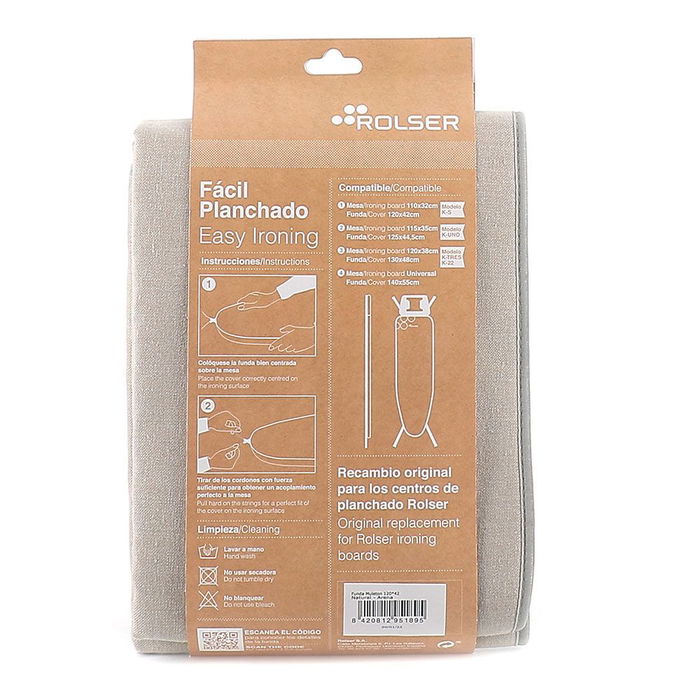 Rolser Funda para Tabla de Planchar 120 x 42 cm Arena Algodón con Cierre de Cordón