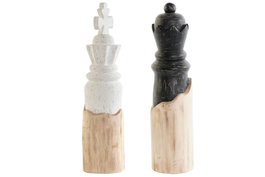 DKD Home Decor Figura de Mango Tallado con Diseño de Ajedrez, Pack de 2
