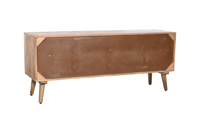 DKD Home Decor Mueble TV Sunny 23 Blanco Natural 145x40x60 cm Madera Mango 4 Puertas Talladas