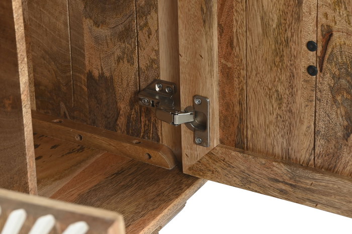 DKD Home Decor Mueble TV Sunny 23 Blanco Natural 145x40x60 cm Madera Mango 4 Puertas Talladas