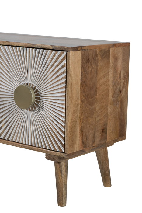 DKD Home Decor Mueble TV Sunny 23 Blanco Natural 145x40x60 cm Madera Mango 4 Puertas Talladas