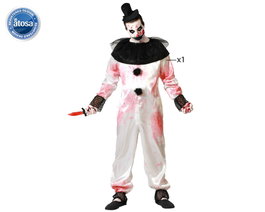 Disfraz de Payaso Macabro con Mono Blanco y Detalles Negros para Hombre XS-S