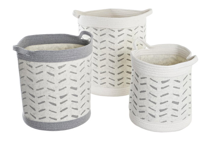 DKD Home Decor Set de 3 Cestas de Algodón Gris y Blanco DKD Home Decor Set de 3 Cestas de Algodón Gris y Blanco