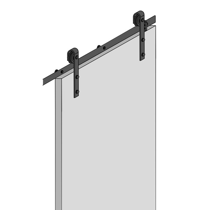 Emuca Kit de herrajes para una puerta corredera colgada de madera Barn, Sin cierre suave, tableros no incluidos, Acero y Plástico, Pintado negro