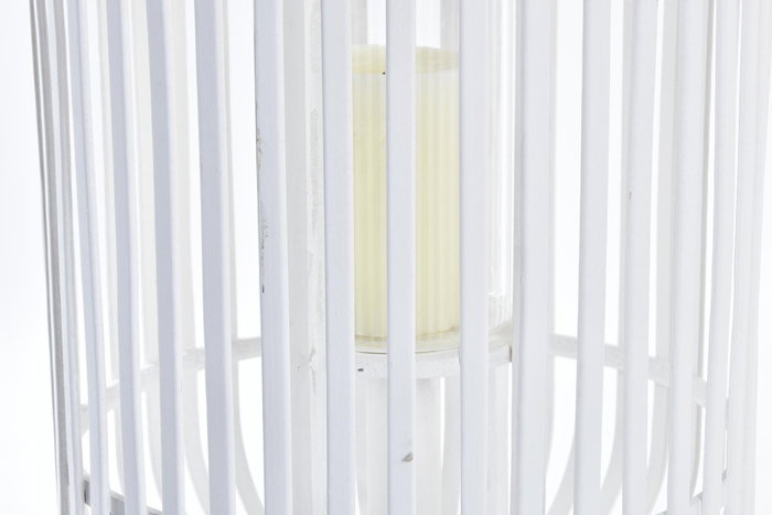 DKD Home Decor Portavelas Blanco 28 x 47 x 28 cm Bambú y Cristal