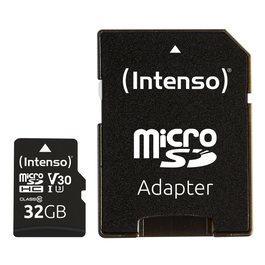 Intenso Tarjeta de Memoria Micro SD Profesional V30 32GB - Hasta 100 MB/s, Clase 10, U3, Adaptador SD Incluido, Grabación 4K UHD, Resistente al Agua