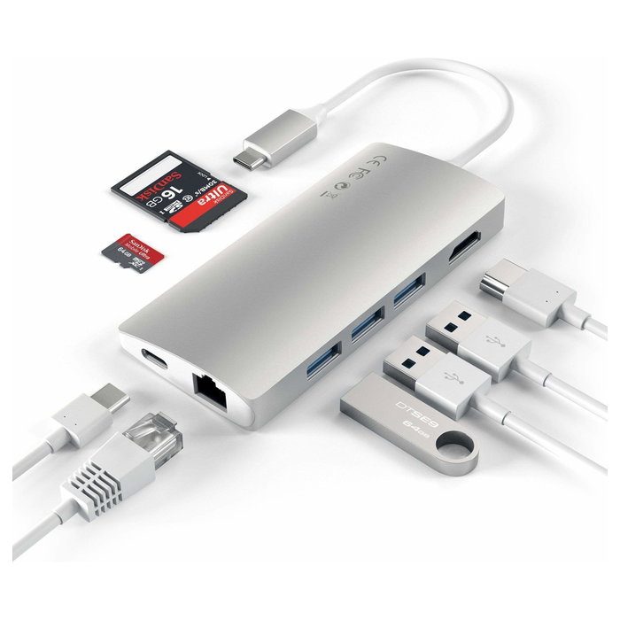Satechi USB-C V2 Multi-Port Hub 8 en 1, Silber, ST-TCMA2S