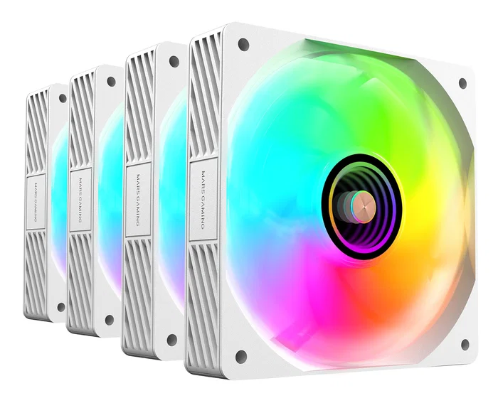 Mars Gaming MF-SI4KIT Kit de 4 Ventiladores PC ARGB 120mm Infinity Mirror Blanco - Ultrasilenciosos con Hub y Mando a Distancia