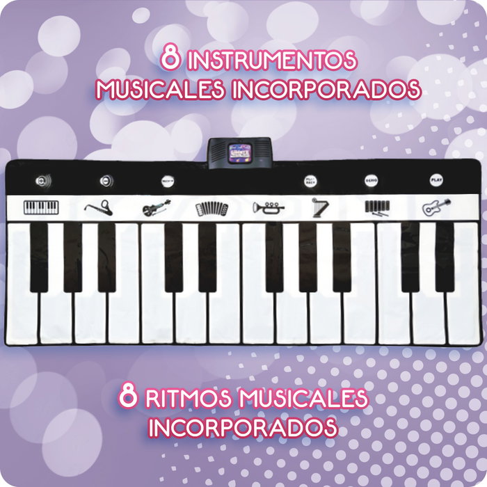 Deqube Manta Musical Piano XL 2 metros, 24 teclas, 4 modos, 8 instrumentos, 10 melodías, +3 años