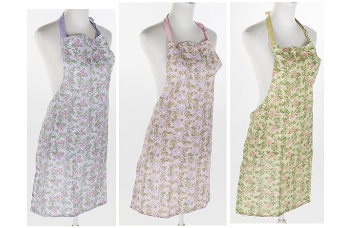 DKD Home Decor Victoriano 21 Delantal Shabby Verde Rosa Flores Set de 2 Piezas Poliéster Algodón 60 x 80 x 0.5 cm