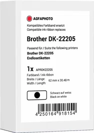 Agfa Photo Etiquetas continuas 62mm x 30,48m Negro sobre blanco compatibles con Brother DK-22205