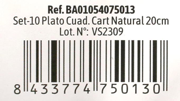 Algon Set 10 Platos Cuadrados Cartón Natural 20 cm (36 Unidades)