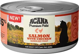 Acana Feline Premium Paté para Gatos, Sabor Salmón y Pollo, 24 Latas de 85g