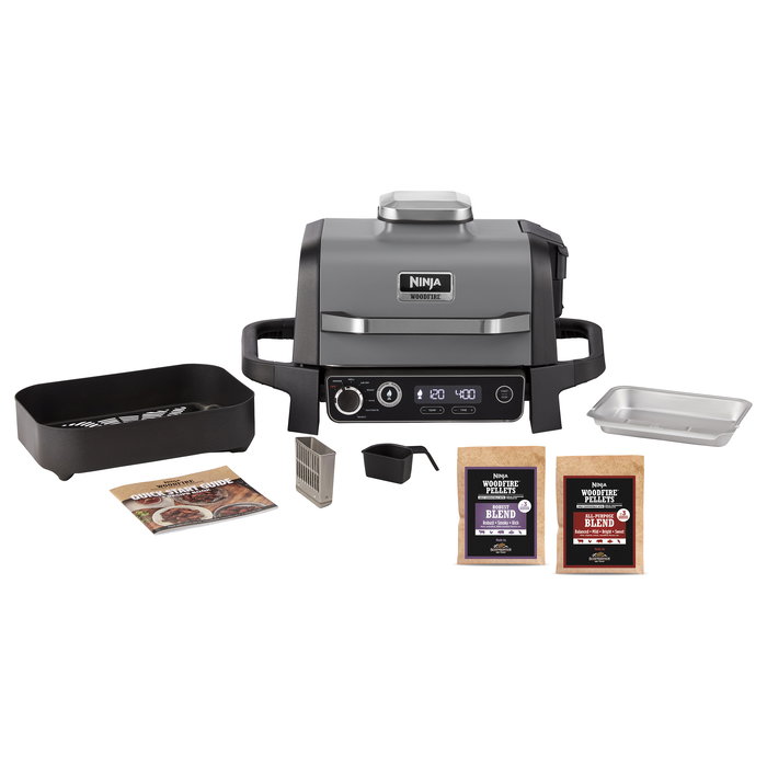 Ninja Woodfire 7-in-1 Outdoor Grill OG701EU, Plancha a 260°C, Negro, Acero Inoxidable, con Pantalla LED y Temporizador