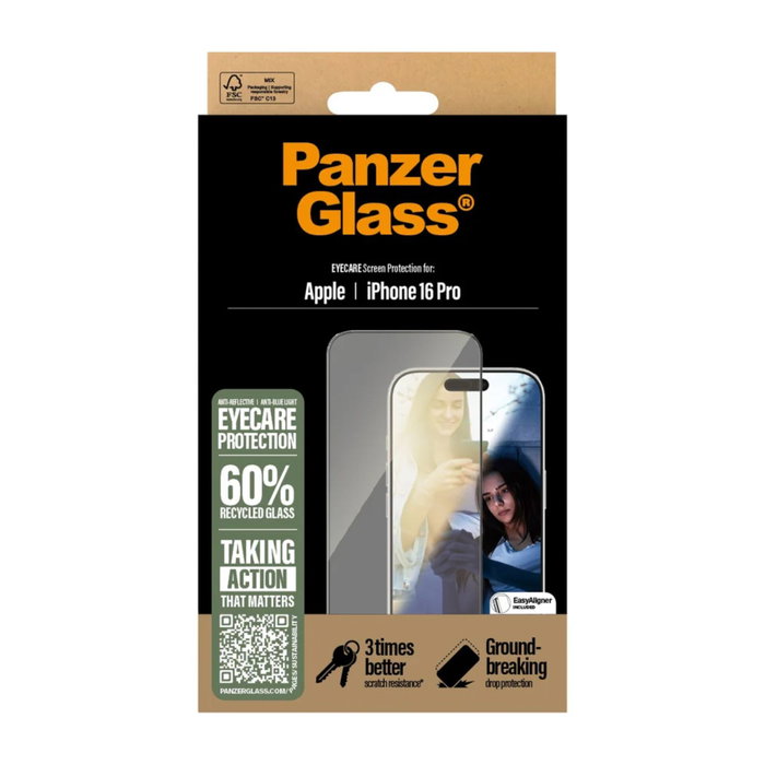 PanzerGlass EyeCare Screen Protector iPhone 16 Pro Ultra-Wide-Fit