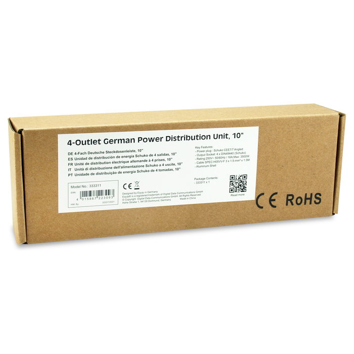 Equip 333311 Regleta de alimentación para rack 10 pulg 1U 4 tomas Schuko