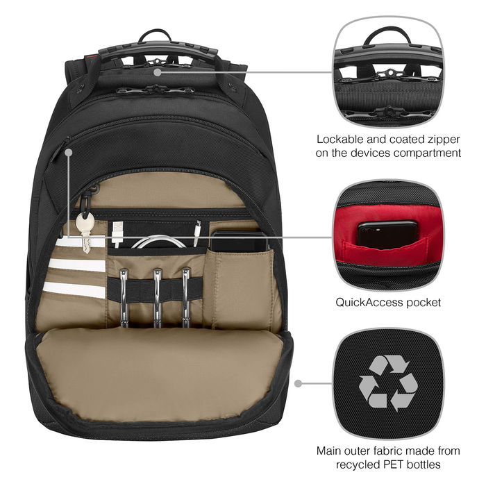 Wenger Legacy Black Series Mochila para portátil 40,64cm (16"), Negro, Poliéster reciclado Wenger Legacy Black Series Mochila para portátil 40,64cm (16"), Negro, Poliéster reciclado