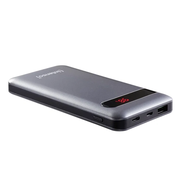 Intenso PD10000 Batería Externa Power Bank 10000 mAh, Polímero de Litio, Carga Rápida USB-C PD 20W y QC 3.0, 2 Puertos (USB-A + USB-C), Con Pantalla, Color Antracita