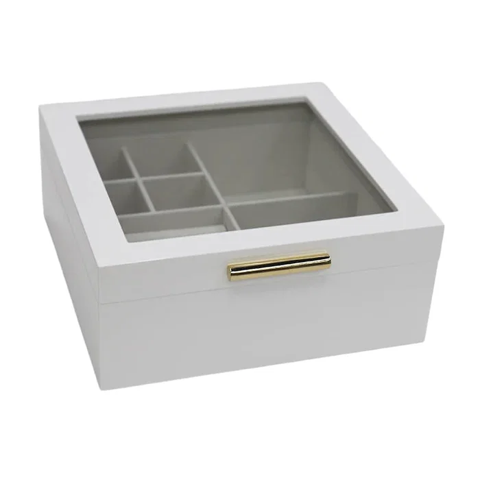 DKD Home Decor Joyero Tradicional Blanco Beige Madera Cristal 21 x 8.5 x 20.5 cm
