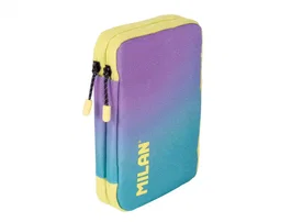 MILAN Estuche Plumier Escolar Sunset Colección Turquesa - Estructura Flexible Doble Cremallera con 32 Accesorios (Lápices, Bolígrafos, Regla) 130x195x50 mm