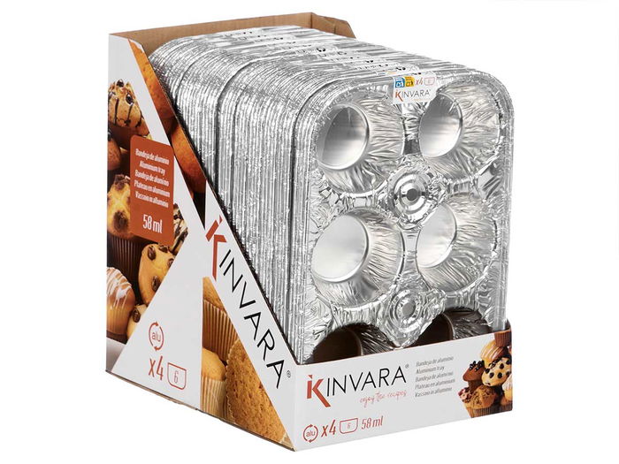 Kinvara Set 4 Moldes Aluminio para 6 Huecos 7 cm Diámetro Molde Horneado Repostería Plata (Set de 24)