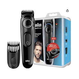 Braun BT3000 Recortador y Cortapelos de Barba y Cabello - Recortador de Precisión Inalámbrico - 20 Ajustes de Longitud (1-10 mm) - Cuchillas Duraderas - Negro