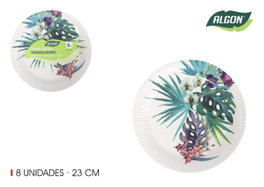 Algon Set 8 Platos de Cartón Tropic 23 cm (24 Unidades)