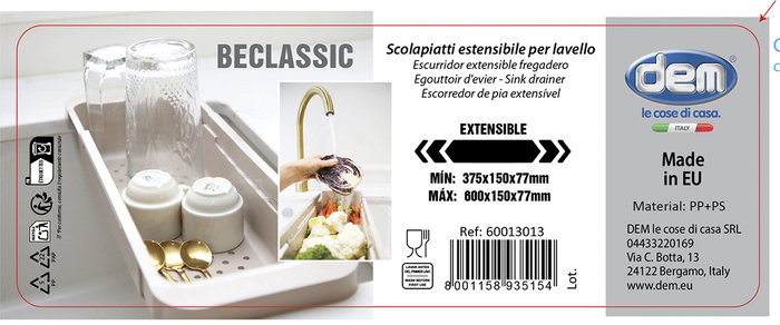 Inde Escurridor Extensible para Fregadero Beclassic 10,8 x 29,1 cm (12 Unidades)