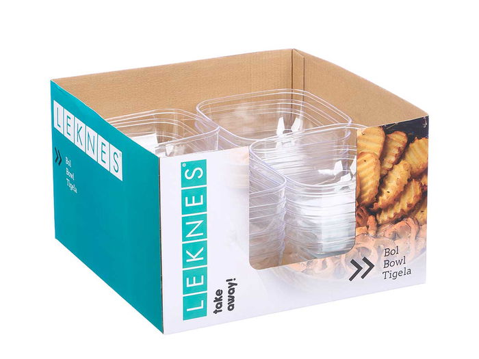 Leknes Bol Cuadrado Pequeño Transparente 800 ml 15x7x15 cm (Set de 48)