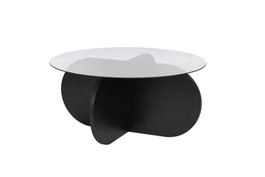 Nordure Mesa de Café Wood Black, Transparente. Moderna mesa de centro con vidrio templado, 75cm An x 35cm Al x 75cm Prof.
