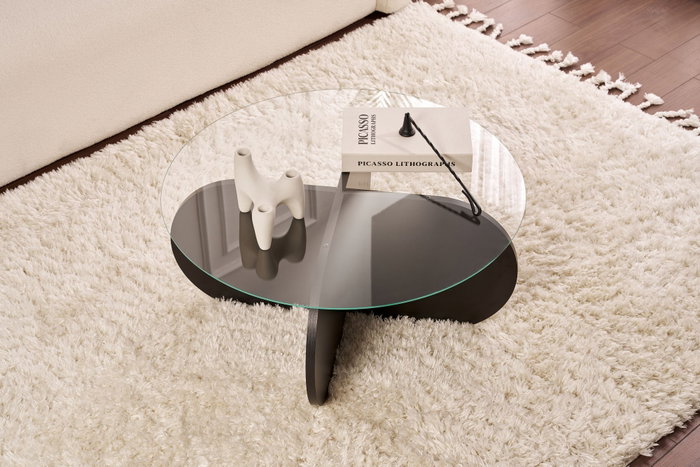 Nordure Mesa de Café Wood Black, Transparente. Moderna mesa de centro con vidrio templado, 75cm An x 35cm Al x 75cm Prof.