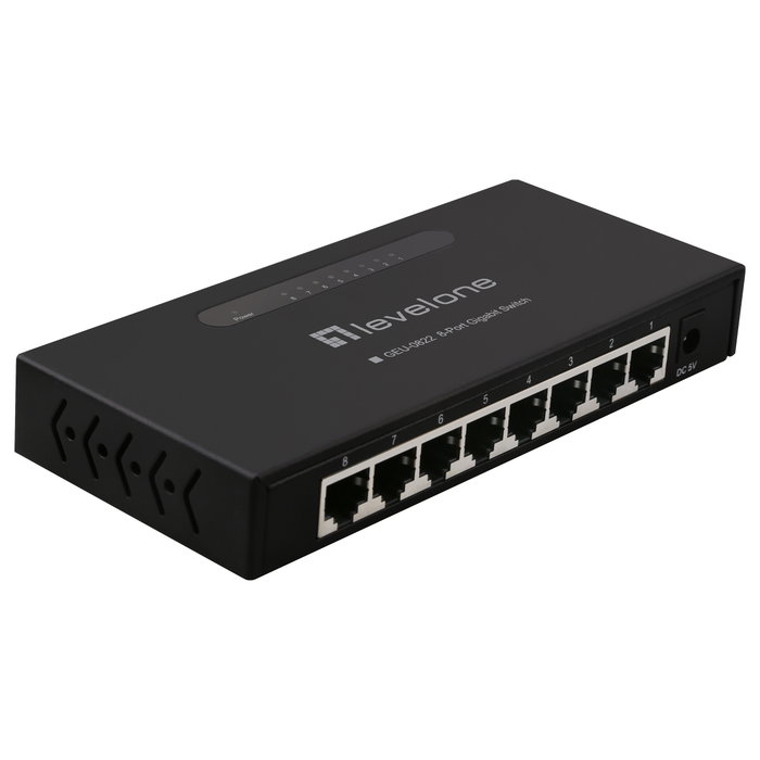 Level One Switch 8 Puertos Gigabit No Administrado GEU-0822, Ethernet 10/100/1000, Montaje en Pared, Negro Level One Switch 8 Puertos Gigabit No Administrado GEU-0822, Ethernet 10/100/1000, Montaje en Pared, Negro