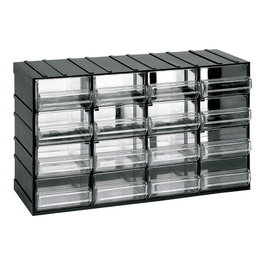 Art Plast Cajonera Modular con 16 Cajones Transparentes, Negro, 382 x 148 x 230 mm