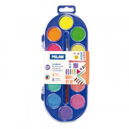 Milan 0531512 Pintura Acuarela Multi Paleta 12 Piezas Colores Fluo Metalizados Lavable Pincel Incluido Niño Niña