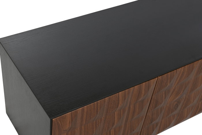 DKD Home Decor Mueble TV Moderno Negro Marron 161.2 x 40 x 45.5 cm MDF 4 Puertas 4 Estanterias
