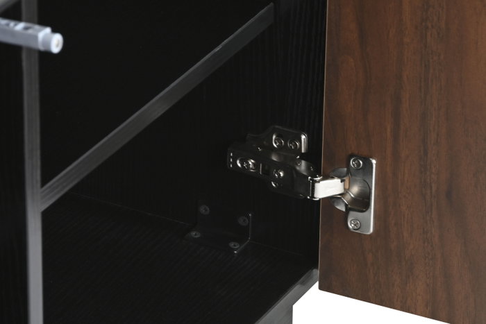 DKD Home Decor Mueble TV Moderno Negro Marron 161.2 x 40 x 45.5 cm MDF 4 Puertas 4 Estanterias