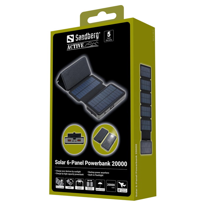 SANDBERG 420-73 Solar 6-Panel Powerbank 20000 mAh Negro SANDBERG 420-73 Solar 6-Panel Powerbank 20000 mAh Negro