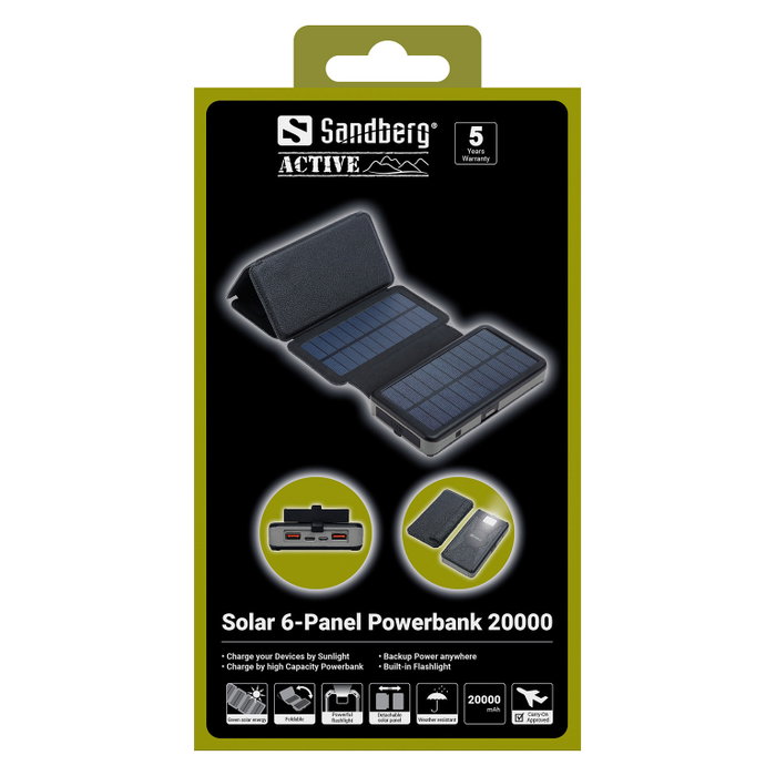 SANDBERG 420-73 Solar 6-Panel Powerbank 20000 mAh Negro SANDBERG 420-73 Solar 6-Panel Powerbank 20000 mAh Negro