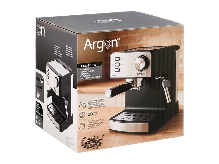 Argon Cafetera de Brazo 20 Bares, 1.6L, 850W, 23.5x28x27.5 cm (Set de 2)