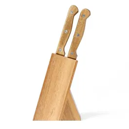 Livoo MEC133 Juego de 6 Cuchillos para Carne con Soporte, Acero Inoxidable, Madera de Acacia, 11 cm