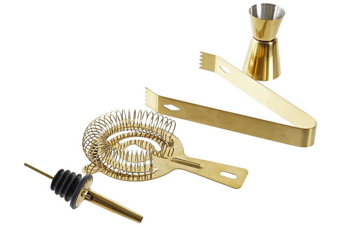 DKD Home Decor Set de Coctelería de 9 Piezas en Dorado con Bambú e Inox DKD Home Decor Set de Coctelería de 9 Piezas en Dorado con Bambú e Inox